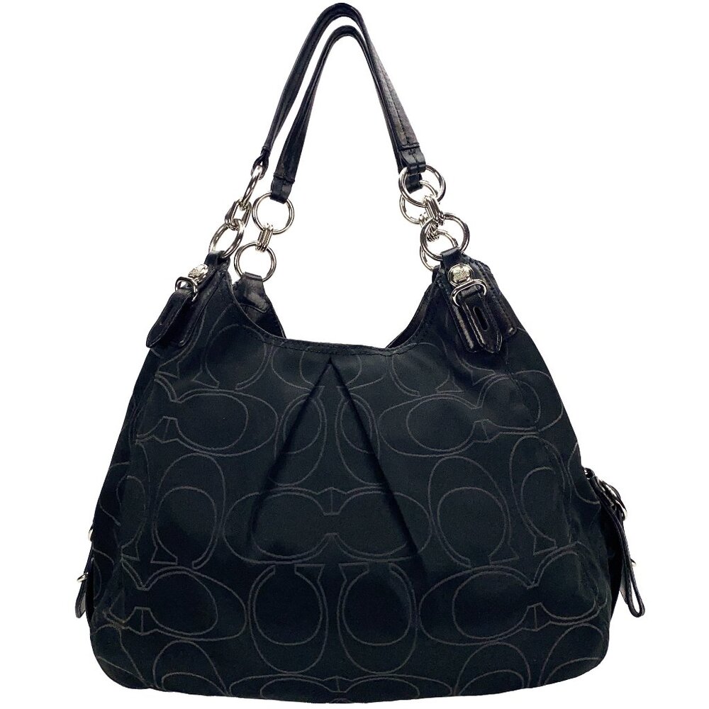 COACH Maggie Mia Satin Black S Jacquard Hobo Shoulder Bag - F1082-16153